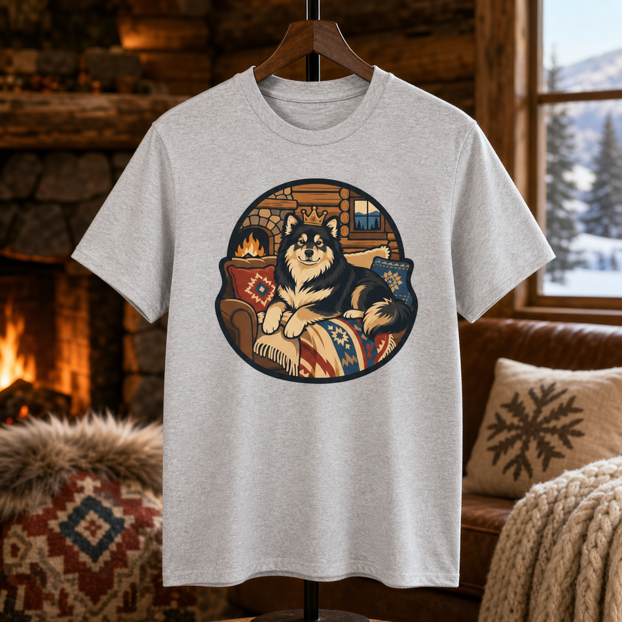 Finnish Lapphund Cozy Cabin King T-Shirt Finnish Lapphund t-shirt