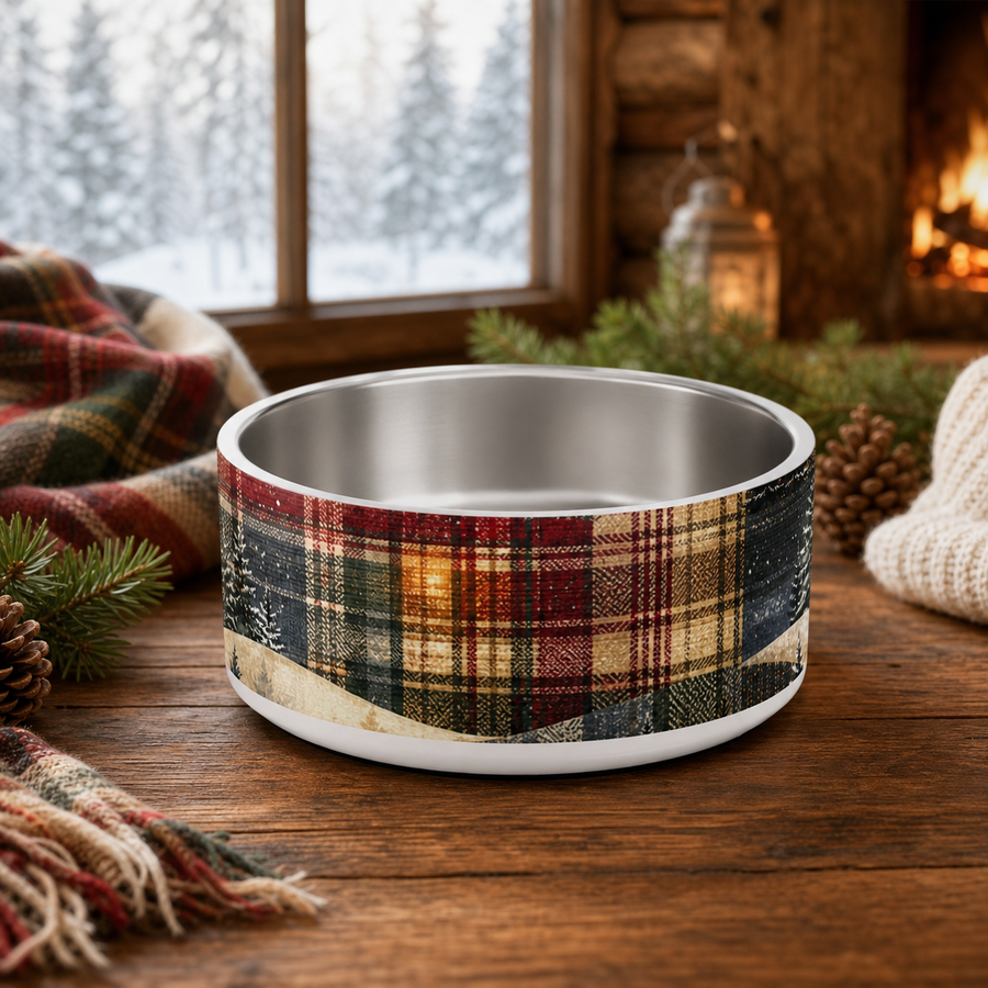 Northern Cabin Plaid Finnish Lapphund 32oz dog bowl