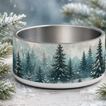 First Snow Forest design detail on a Finnish Lapphund 32oz dog bowl