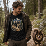 Finnish Lapphund Trail Runner T-Shirt Finnish Lapphund t-shirt worn, lifestyle photo