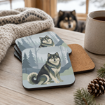 Cork backing and size of the Finnish Lapphund Nordic Forest Illustration Cork-Back Coaster Finnish Lapphund coaster