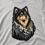 Finnish Lapphund Mountain Spirit T-Shirt design close-up on a Finnish Lapphund t-shirt