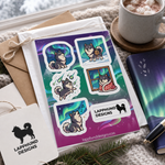 Finnish Lapphund Northern Lights Sticker Sheet – Aurora Nights & Nordic Winter Scenes Finnish Lapphund sticker sheet as a gift