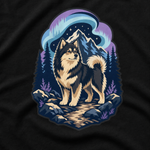 Finnish Lapphund Aurora Summit T-Shirt design close-up on a Finnish Lapphund t-shirt