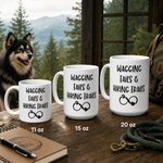Finnish Lapphund Mug Wagging Tails Hiking Trails Pet Owner Gift Finnish Lapphund mug size lineup, 11oz 15oz and 20oz