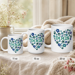 Finnish Lapphund Mug Dogs Heart Blue Floral Nordic Gift Finnish Lapphund mug size lineup, 11oz 15oz and 20oz