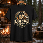 Finnish Lapphund Cabin Campfire Badge T-Shirt Finnish Lapphund t-shirt