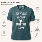 Bella+Canvas 3001 size and fit guide for the Step Into Nature with Your Lappy T-Shirt – Perfect for Lapphund Adventures Finnish Lapphund t-shirt