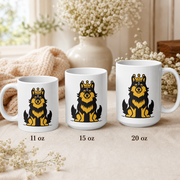 Finnish Lapphund Mug Royal Crown Nordic Dog Lover Gift Finnish Lapphund mug size lineup, 11oz 15oz and 20oz