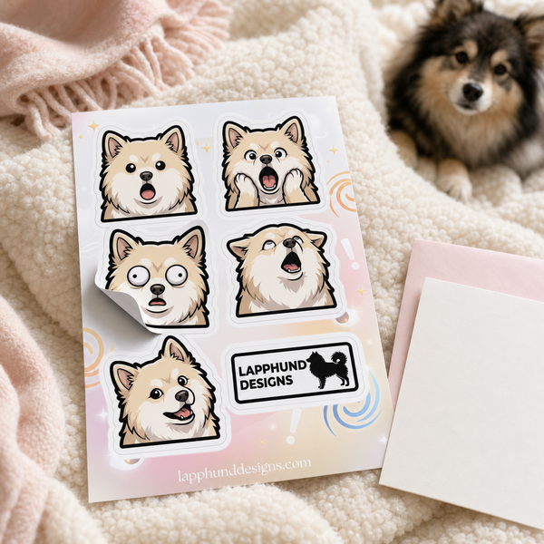 Individual peel detail of the Finnish Lapphund Goofy Surprise Sticker Sheet – Wide Eyes, Funny Faces & Playful Shock Finnish Lapphund sticker sheet