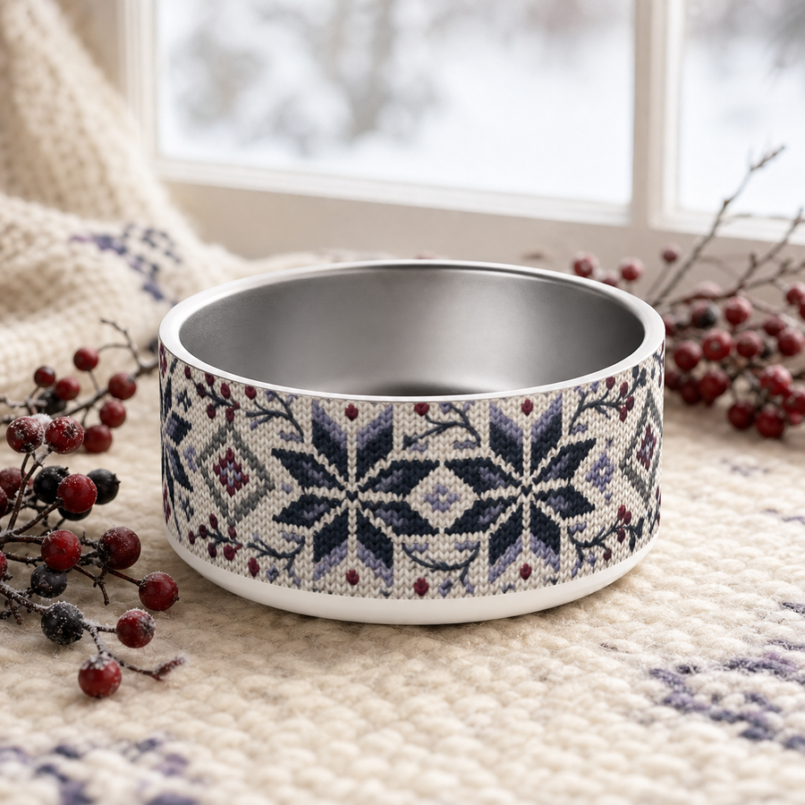 Arctic Berry Knit Finnish Lapphund 32oz dog bowl