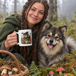 Finnish Lapphund Forest Familiar Halloween Mug Finnish Lapphund mug in use, lifestyle photo