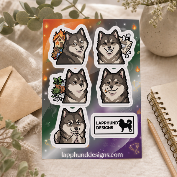 Finnish Lapphund Grateful Moments Sticker Sheet – Thankful Smiles, Cozy Joys & Gentle Contentment Finnish Lapphund sticker sheet