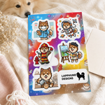 Individual peel detail of the Finnish Lapphund Career Adventures Sticker Sheet – Doctor, Firefighter & Artist Finnish Lapphund sticker sheet