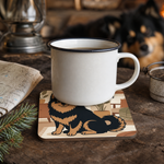 Finnish Lapphund Cozy Home Illustration Cork-Back Coaster Finnish Lapphund cork-back coaster in use on a table