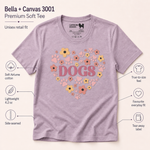 Bella+Canvas 3001 size and fit guide for the Floral Dogs Heart Finnish Lapphund T-Shirt - Paws & Flowers Finnish Lapphund t-shirt