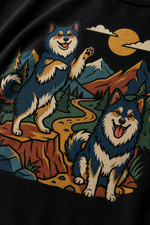 Finnish Lapphund Alpine Companions Lappy Style Tee design close-up on a Finnish Lapphund t-shirt