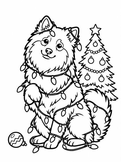 Colouring page: Tangled in the Christmas lights