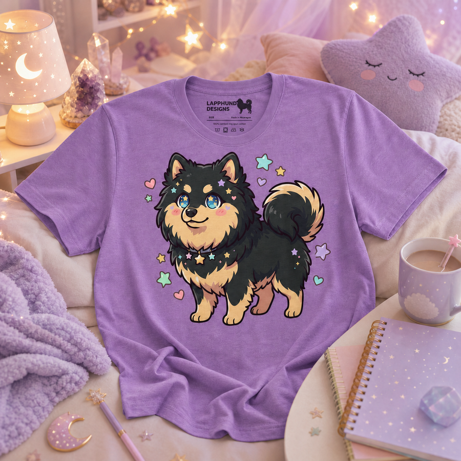 Finnish Lapphund Chibi Starry Sparkle Cute Illustration T-Shirt Finnish Lapphund t-shirt