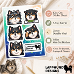 Specs and details for the Finnish Lapphund Confused Expressions Sticker Sheet – Question Marks, Hesitation & Unsure Faces Finnish Lapphund sticker sheet