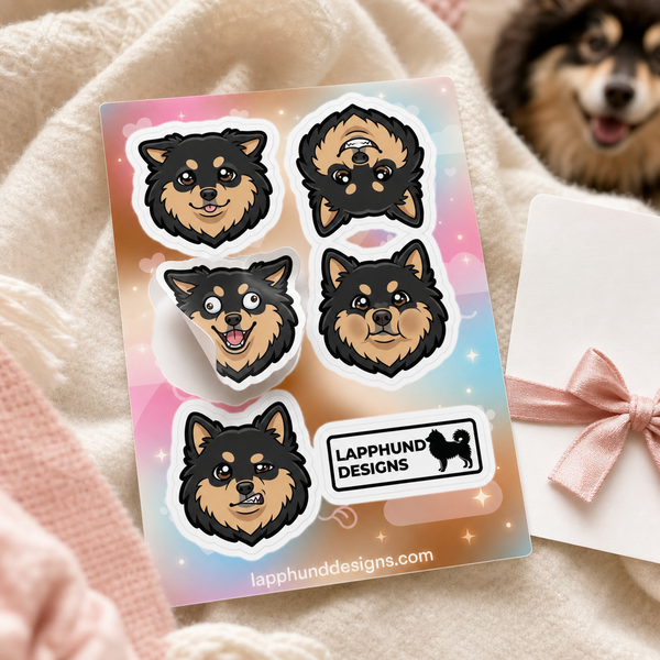 Individual peel detail of the Finnish Lapphund Silly Faces Sticker Sheet – Goofy Looks, Upside-Down Smiles & Playful Expressions Finnish Lapphund sticker sheet