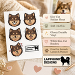 Specs and details for the Finnish Lapphund Affectionate Smiles Sticker Sheet – Warm Expressions, Blush & Loving Faces Finnish Lapphund sticker sheet