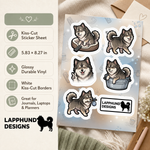 Specs and details for the Finnish Lapphund Grooming Day Sticker Sheet – Bath Time, Brushing & Clean Pup Moments Finnish Lapphund sticker sheet