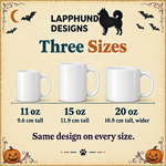 Finnish Lapphund Bark or Treat Halloween Mug Finnish Lapphund mug size lineup, 11oz 15oz and 20oz