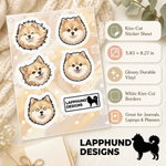 Specs and details for the Finnish Lapphund Fluffy Faces Sticker Sheet – Classic Expressions & Breed Charm Finnish Lapphund sticker sheet