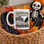 Finnish Lapphund Waiting for My Lappy to Finish Sniffing Halloween Mug Finnish Lapphund mug in a Halloween gift basket