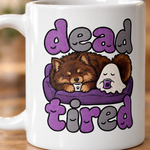 Printed design close-up on the Finnish Lapphund Dead Tired Halloween Mug Finnish Lapphund mug