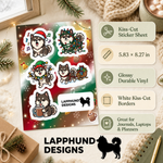 Specs and details for the Finnish Lapphund Christmas Cheer Sticker Sheet – Cozy Holiday & Festive Designs Finnish Lapphund sticker sheet