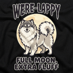 Finnish Lapphund Were-Lappy Full Moon Halloween T-Shirt design close-up on a Finnish Lapphund t-shirt
