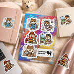 Finnish Lapphund Career Adventures Sticker Sheet – Doctor, Firefighter & Artist Finnish Lapphund stickers applied in real use