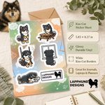 Specs and details for the Finnish Lapphund Waiting Moments Sticker Sheet – Quiet Time, Lonely Days & Gentle Emotions Finnish Lapphund sticker sheet