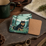 Cork backing and size of the Finnish Lapphund Forest Lake Illustration Cork-Back Coaster Finnish Lapphund coaster