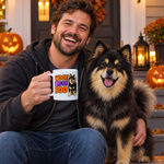 Finnish Lapphund Woof, I Mean Boo Halloween Mug Finnish Lapphund mug in use, lifestyle photo