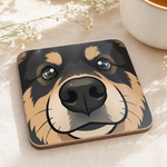 Glossy print detail on the Finnish Lapphund Black and Tan Face Cork-Back Coaster Finnish Lapphund coaster