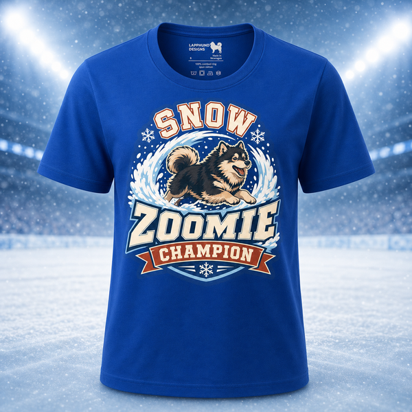 Finnish Lapphund Snow Zoomie Champion T-Shirt Finnish Lapphund t-shirt