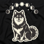 Finnish Lapphund Moon Phases Halloween T-Shirt design close-up on a Finnish Lapphund t-shirt