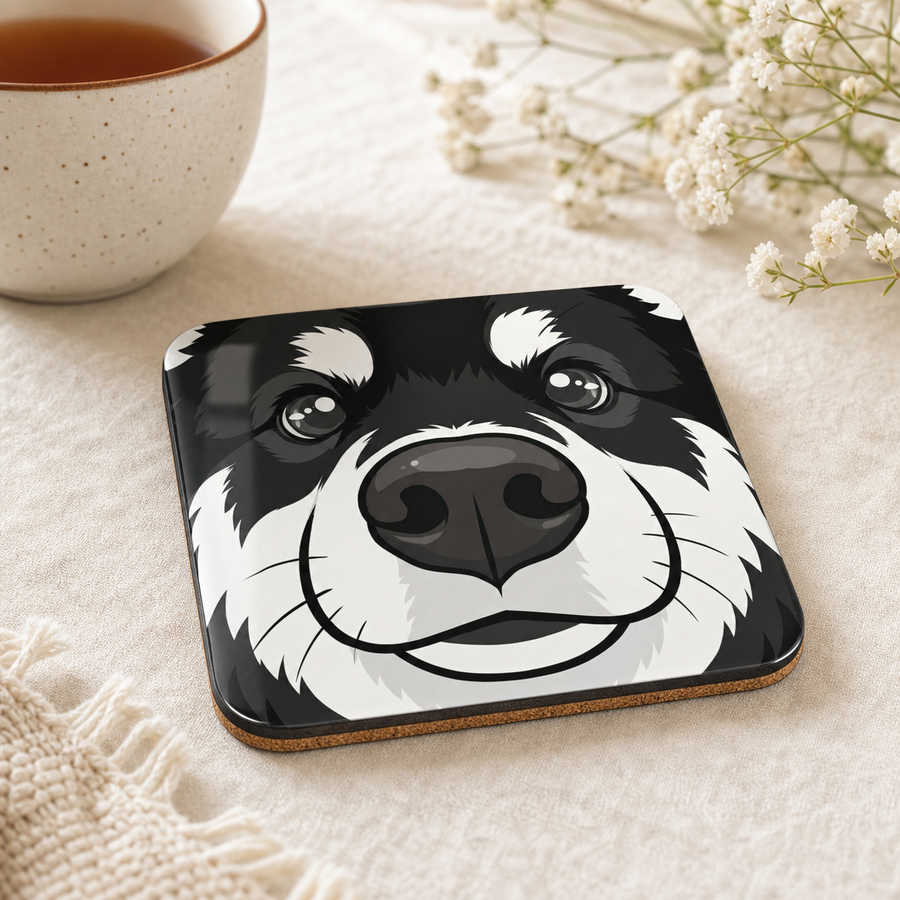 Finnish Lapphund Black and White Face Cork-Back Coaster Finnish Lapphund cork-back coaster