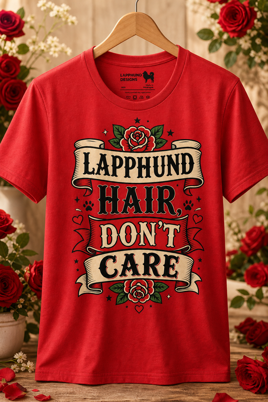 Finnish Lapphund Hair Don't Care T-Shirt Finnish Lapphund t-shirt