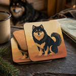 Cork backing and size of the Finnish Lapphund Warm Sunset Illustration Cork-Back Coaster Finnish Lapphund coaster