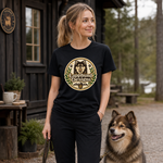 Finnish Lapphund Designs Crest T-Shirt Finnish Lapphund t-shirt worn, lifestyle photo