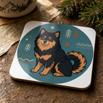 Glossy print detail on the Finnish Lapphund Nordic Symbol Illustration Cork-Back Coaster Finnish Lapphund coaster