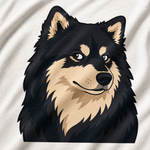 Finnish Lapphund Bold Portrait T-Shirt design close-up on a Finnish Lapphund t-shirt