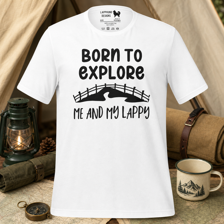 Born to Explore with My Lappy T-Shirt – Adventure-Ready Apparel for Lapphund Lovers Finnish Lapphund t-shirt