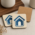 Cork backing and size of the Dog House Icon Cork-Back Coaster for Finnish Lapphund Lovers Finnish Lapphund coaster