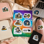 Finnish Lapphund Outdoor Adventure Sticker Sheet – Hiking, Camping & Kayaking Finnish Lapphund stickers applied in real use