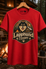 Finnish Lapphund Cabin Campfire Badge T-Shirt Finnish Lapphund t-shirt